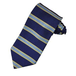 Vintage Brooks Brothers Silk Repp Necktie Men's Striped Blue Yellow Textured Tie